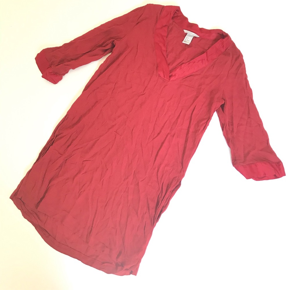 H&M Solid Red 3/4 Sleeve Slit Sides Tunic Top Sz 2